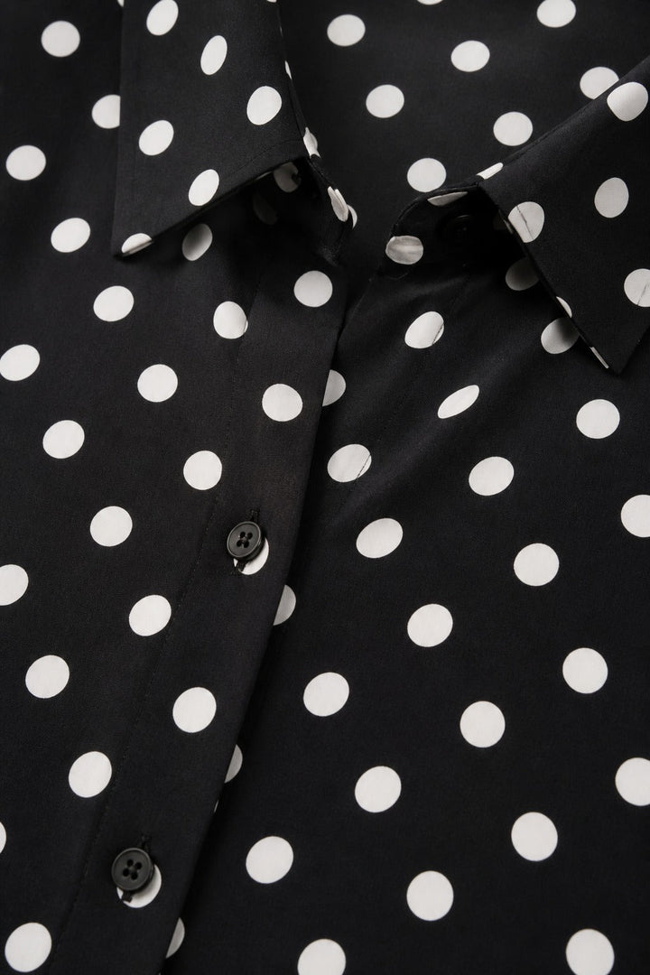 Wearbella – Polka Dot Lapel Long Sleeve Blouse