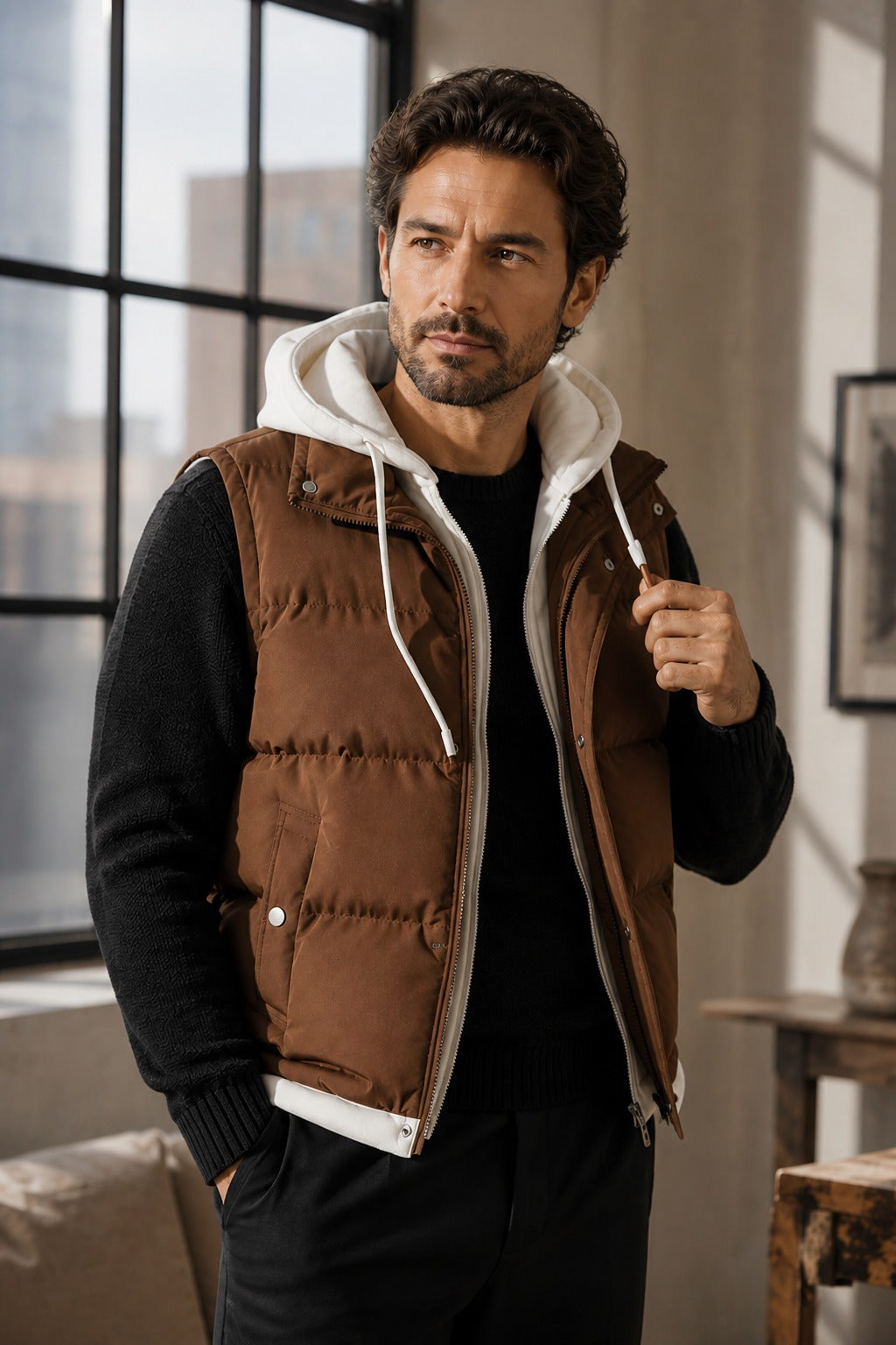 Wraverly – Layered Double Hood Puffer Vest