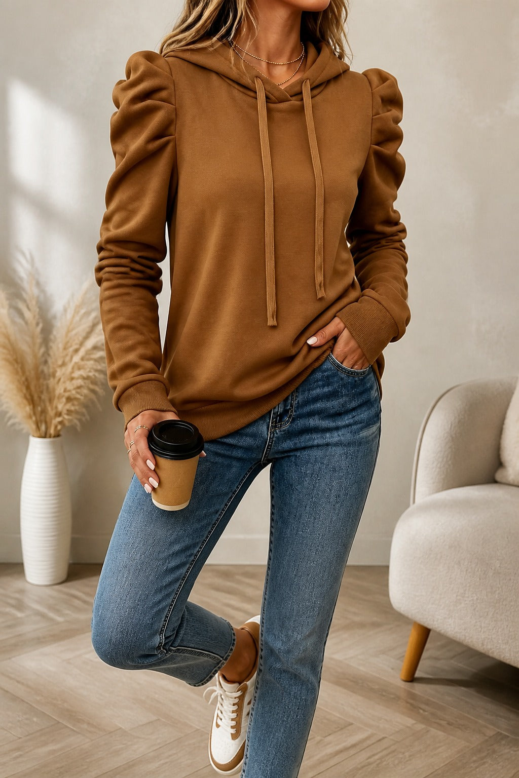 Coshvale – Puff Sleeve Hooded Sweatshirt