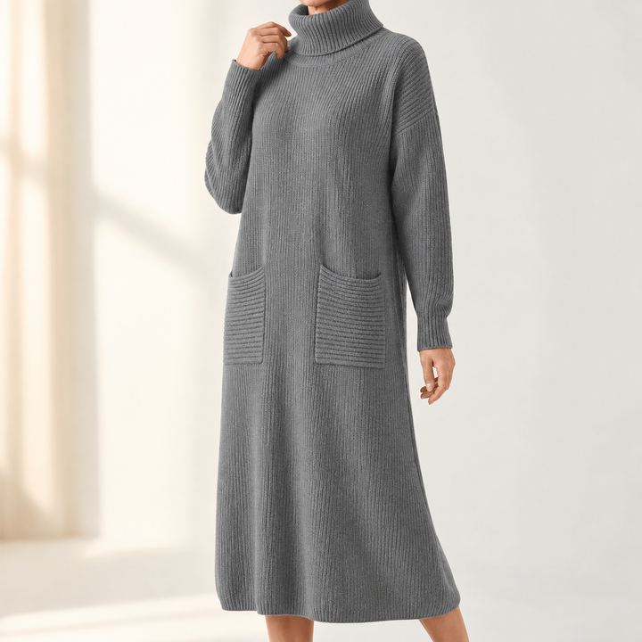 Velara – Women's Relaxed Turtleneck Sweater Dress with Pockets
