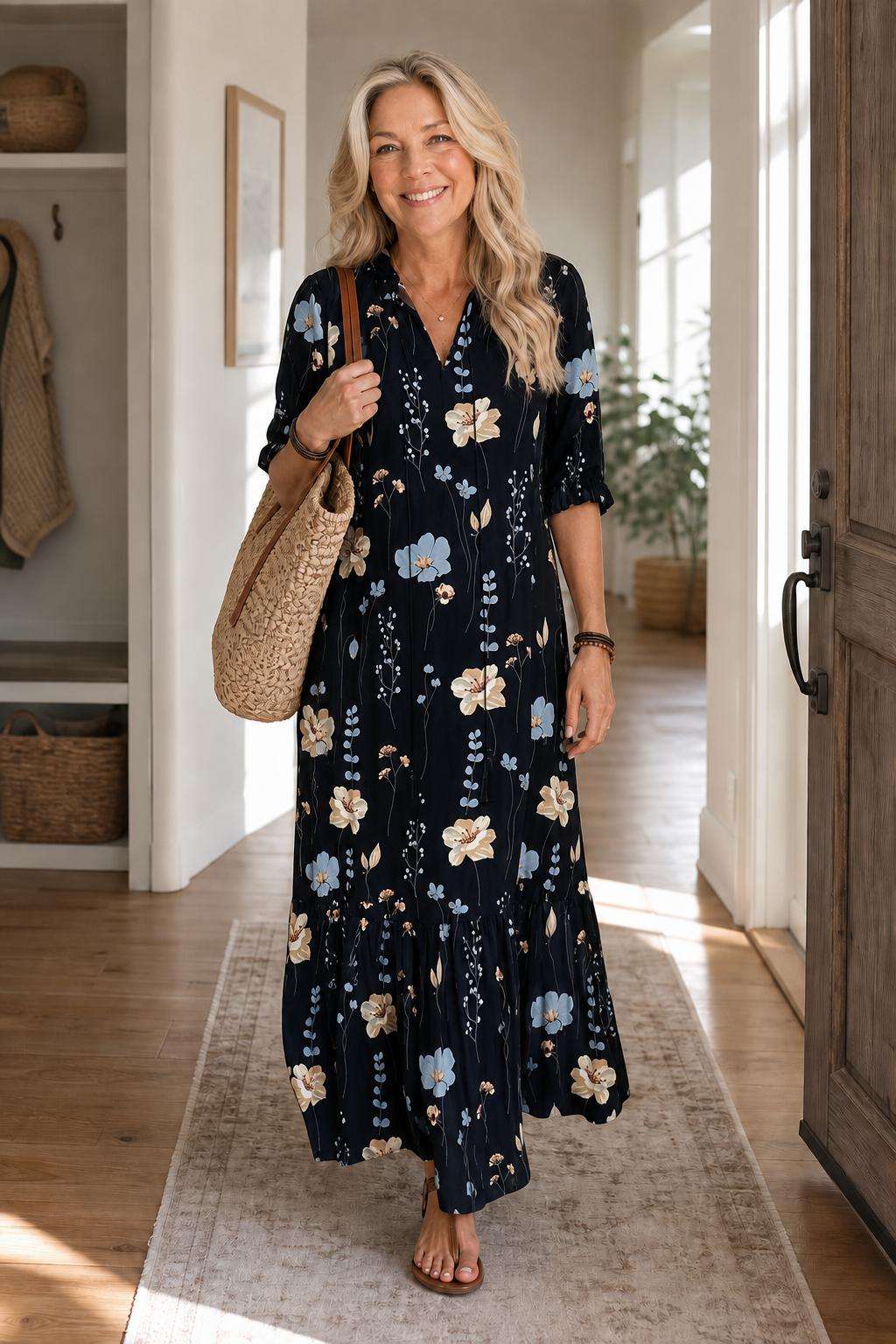 Wearbella – Lapel Collar Floral Maxi Shift Dress