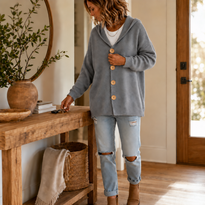 Wearbella – Hooded Waffle-Knit Button-Front Cardigan