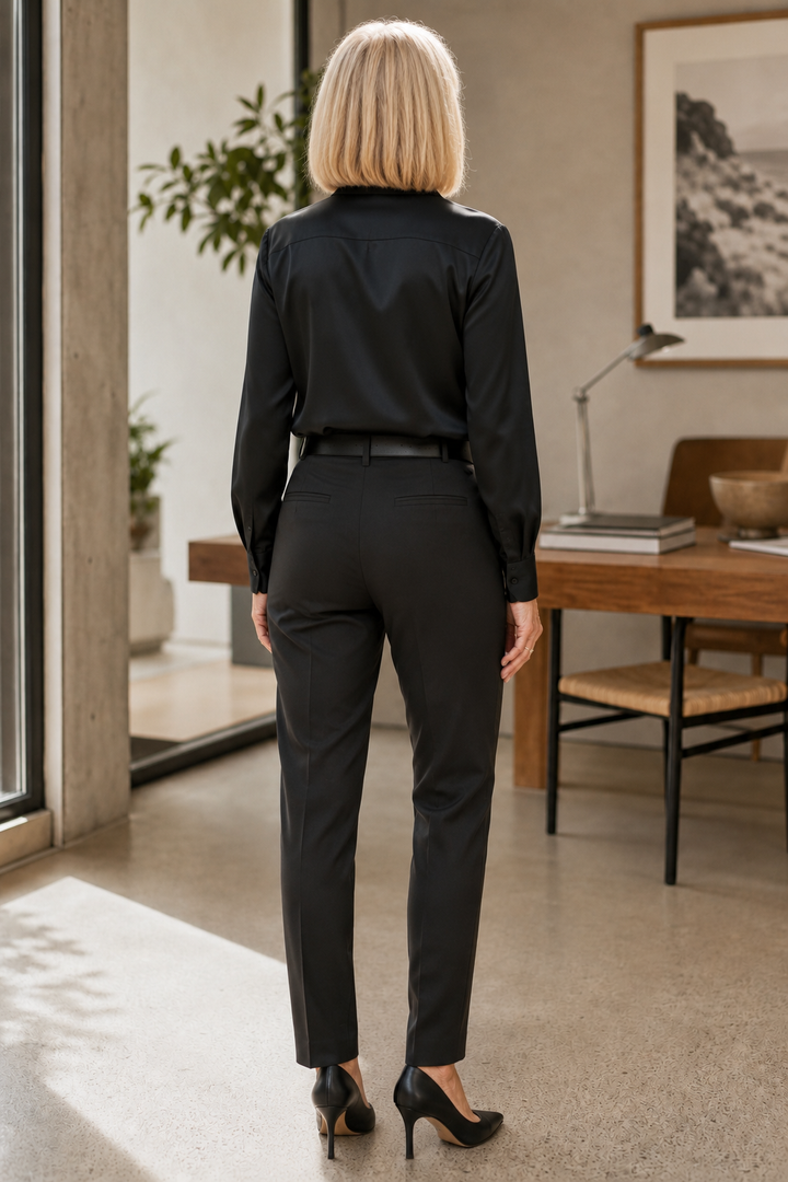 Placket & Poise – Concealed Placket Satin Long Sleeve Blouse