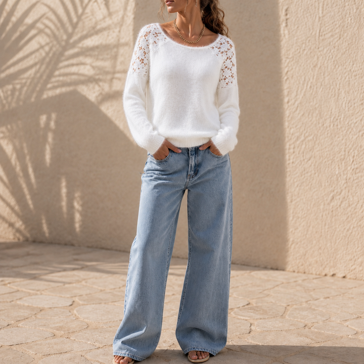 Florenza – Floral Lace Shoulder Cutout Sweater