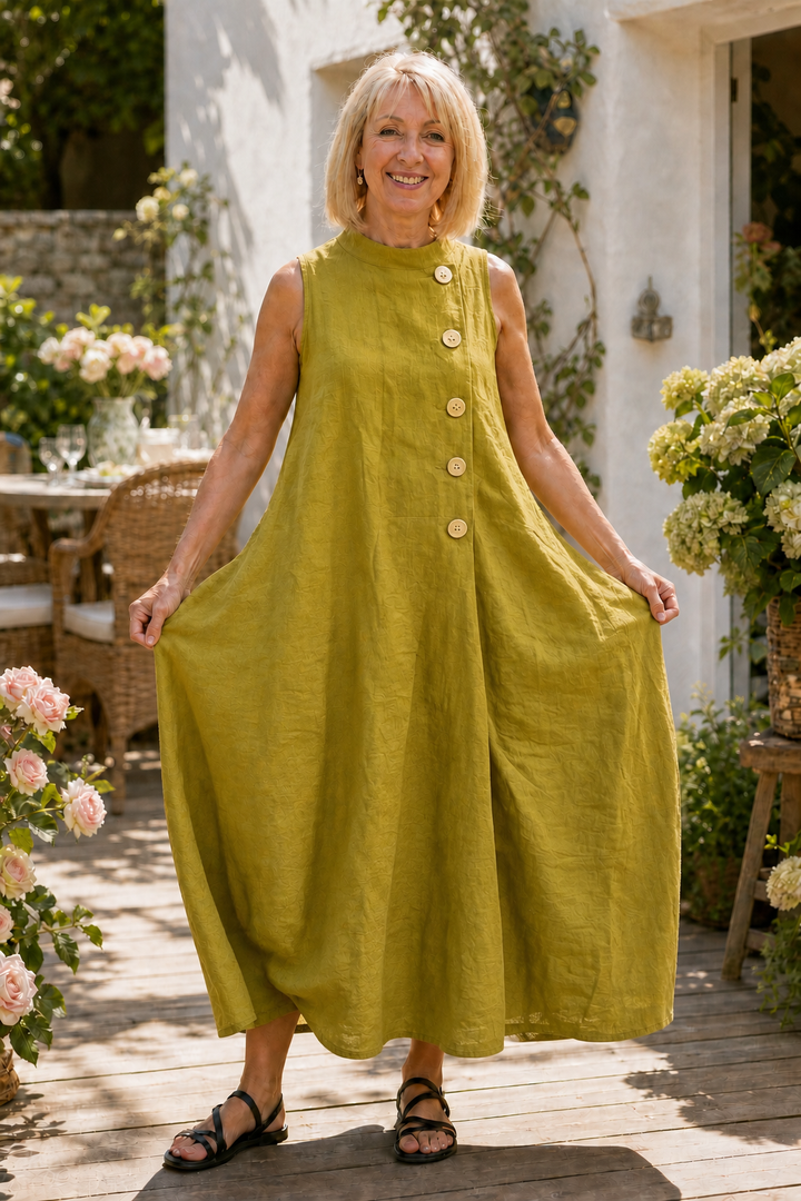 Sunvela – Full-Placket Button-Front Sleeveless Maxi Dress