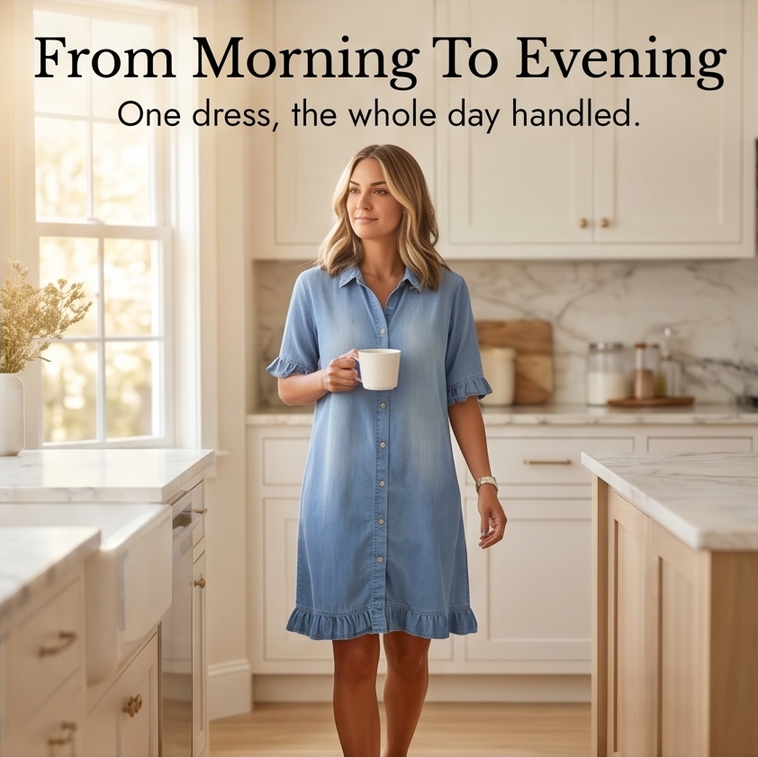 Aveline™ - Soft Shirt Dress with Ruffle Hem