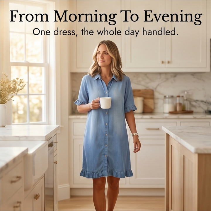 Aveline™ - Soft Shirt Dress with Ruffle Hem