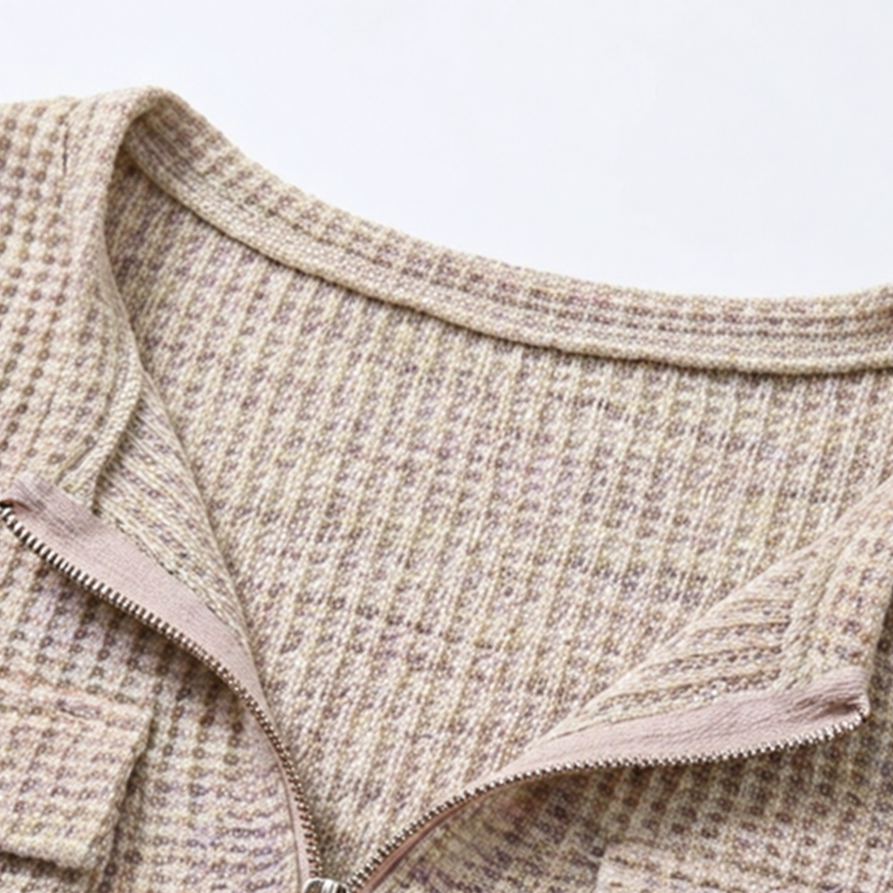 Vellora – Waffle-Knit Half-Zip V-Neck Top