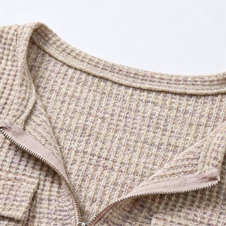 Vellora – Waffle-Knit Half-Zip V-Neck Top