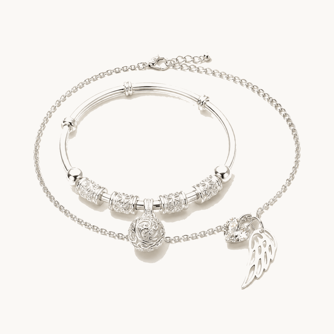 Bellara™ – Angel Caller Bell Charm Bracelet Set Silver