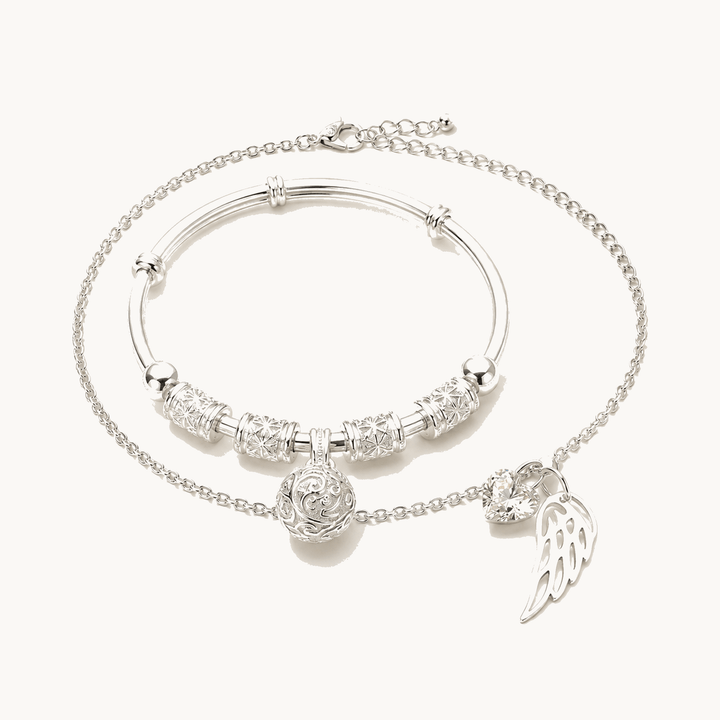 Bellara™ – Angel Caller Bell Charm Bracelet Set Silver