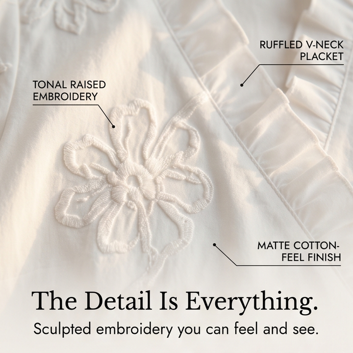 Belvera™ Romantic Ruffled V-Neck Blouse with Puff Sleeves