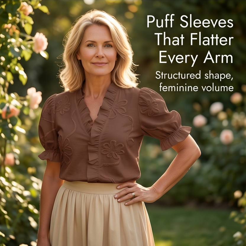 Belvera™ Romantic Ruffled V-Neck Blouse with Puff Sleeves
