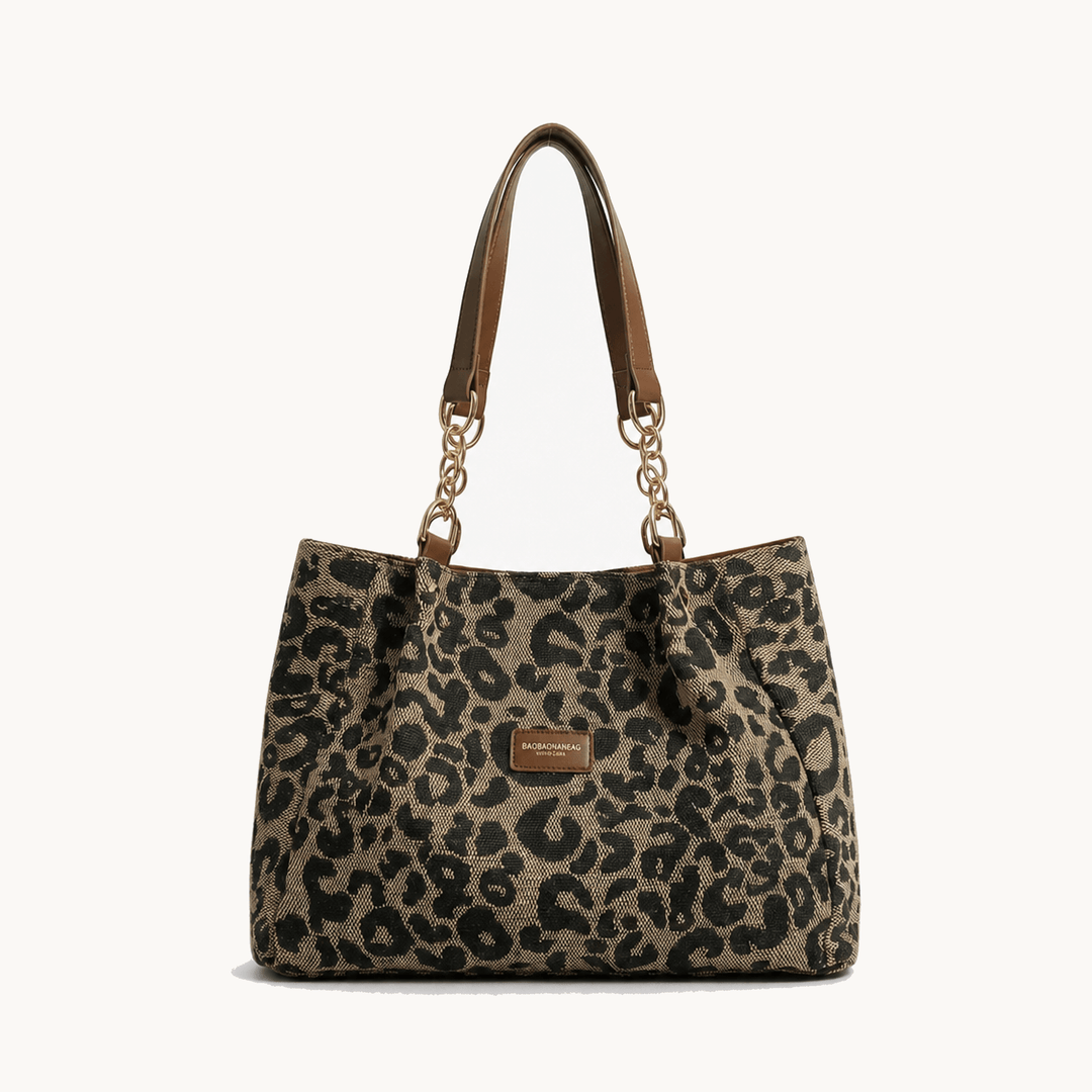 Lynxe™ – Leopard Print Tote with Chain Detail
