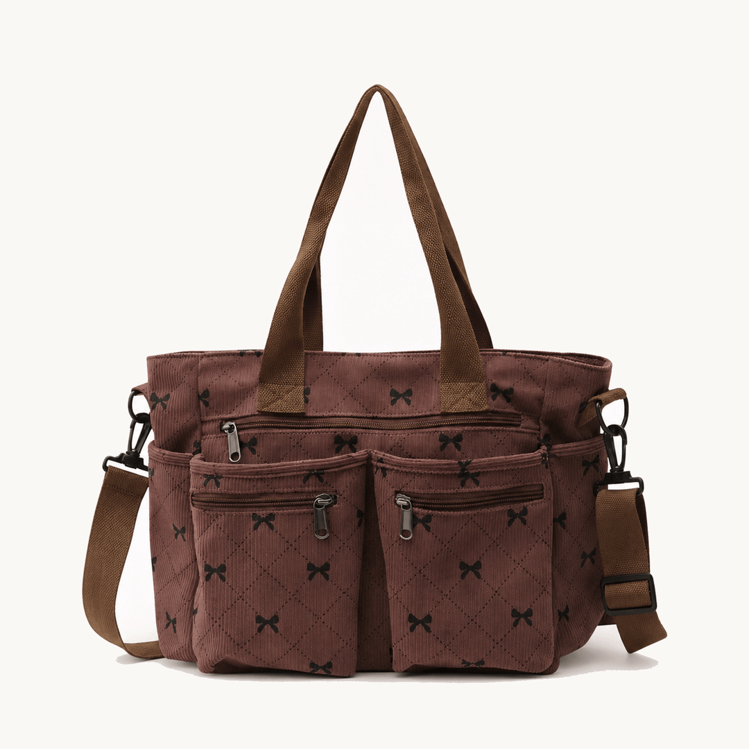 Bowette™ - Corduroy Bow-Print Tote with Laptop Pocket
