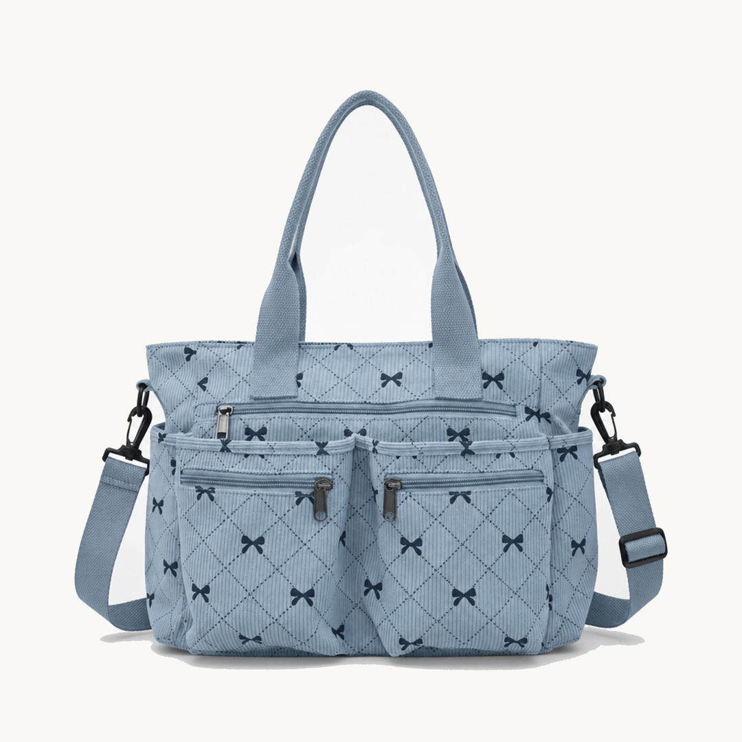 Bowette™ - Corduroy Bow-Print Tote with Laptop Pocket