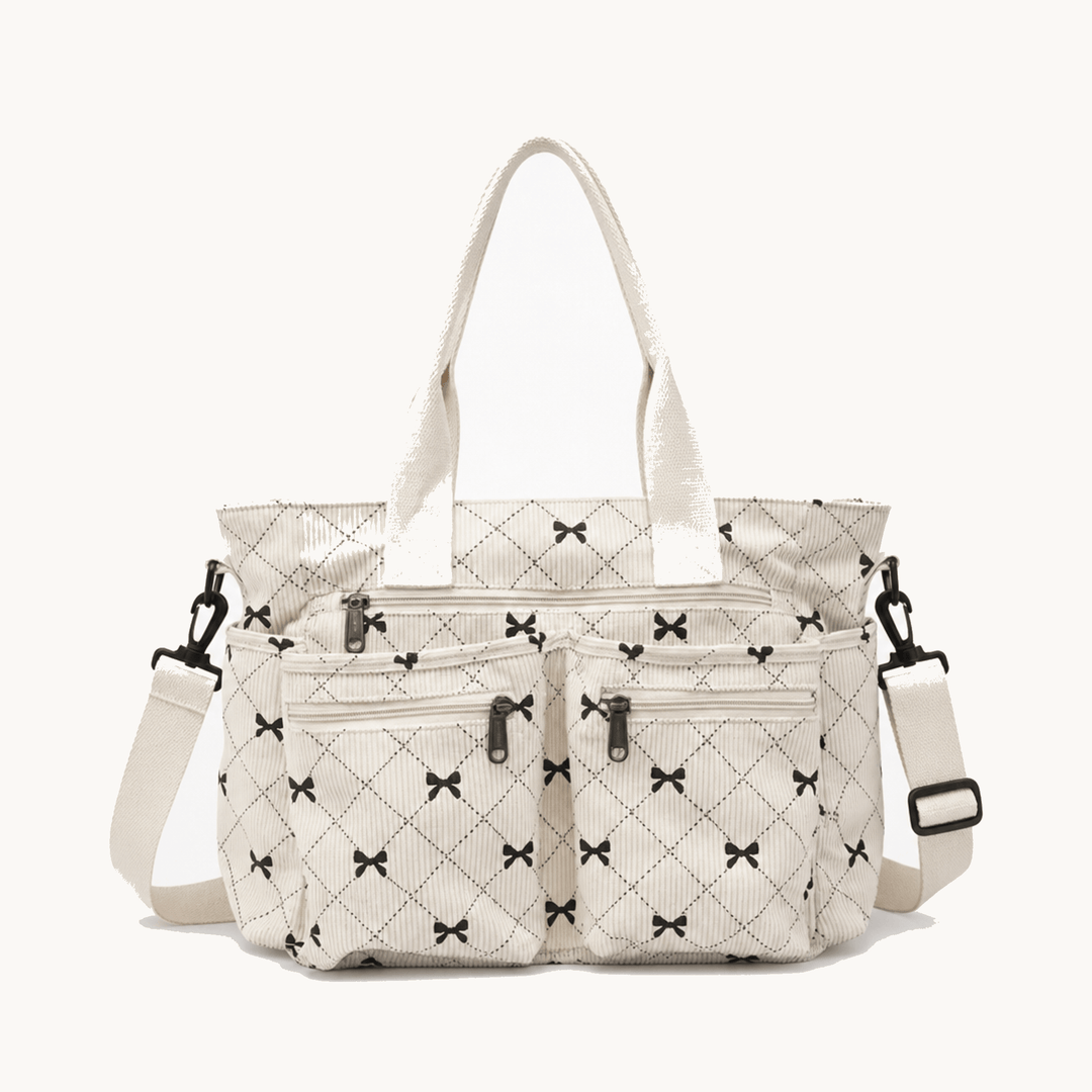 Bowette™ - Corduroy Bow-Print Tote with Laptop Pocket