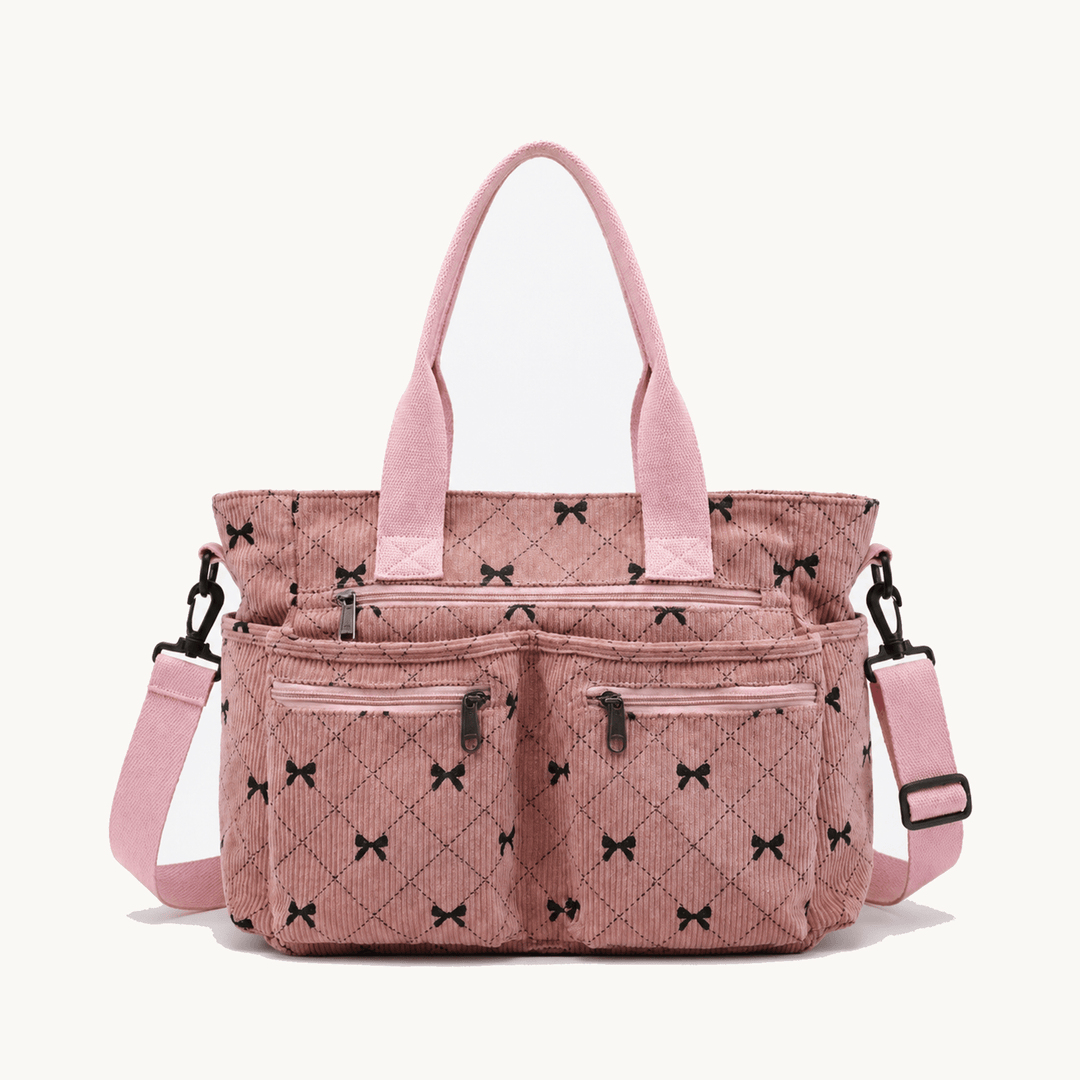 Bowette™ - Corduroy Bow-Print Tote with Laptop Pocket
