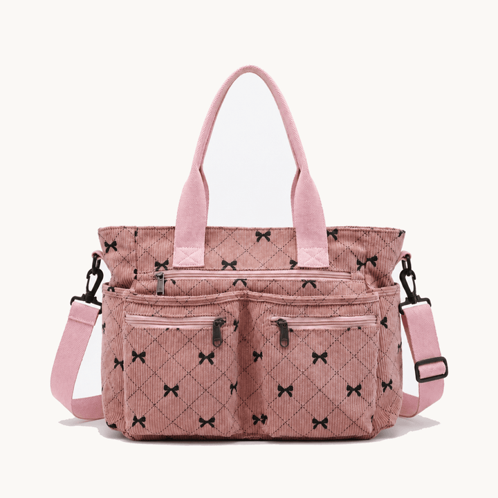 Bowette™ - Corduroy Bow-Print Tote with Laptop Pocket