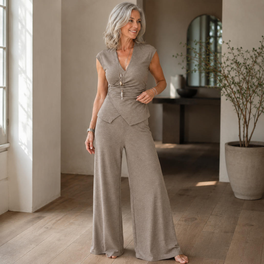 Linelle – Wrap Top And Wide-Leg Linen Set