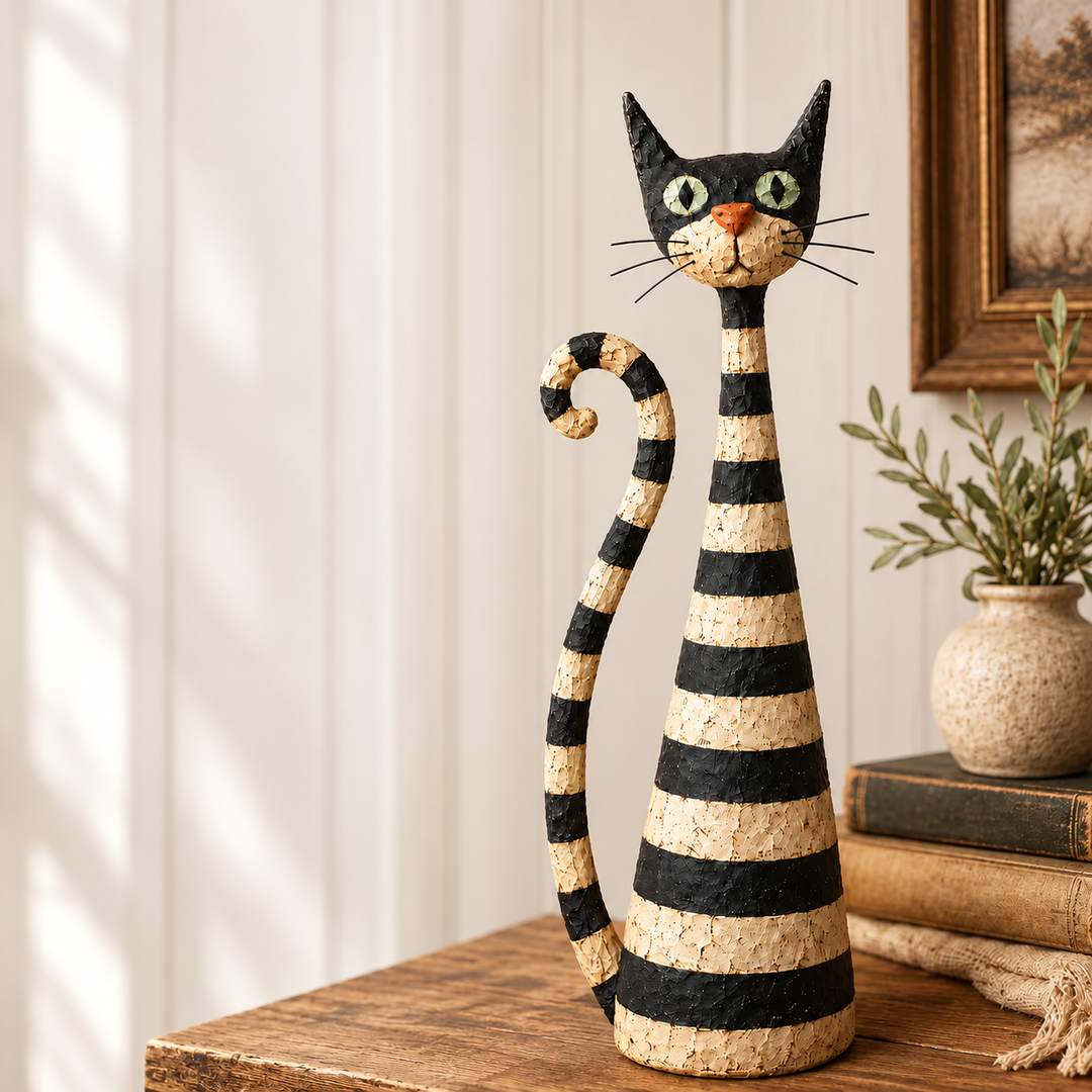 Heirloom Whiskers – Distressed Cat And Lady Figurine Set