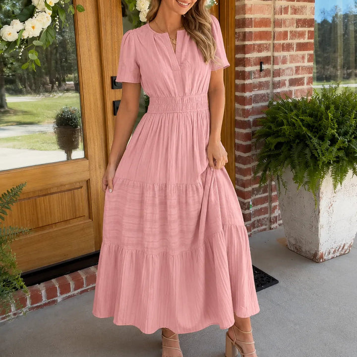 Florelle – Smocked Waist Tiered Boho Maxi Dress with Puff Sleeves