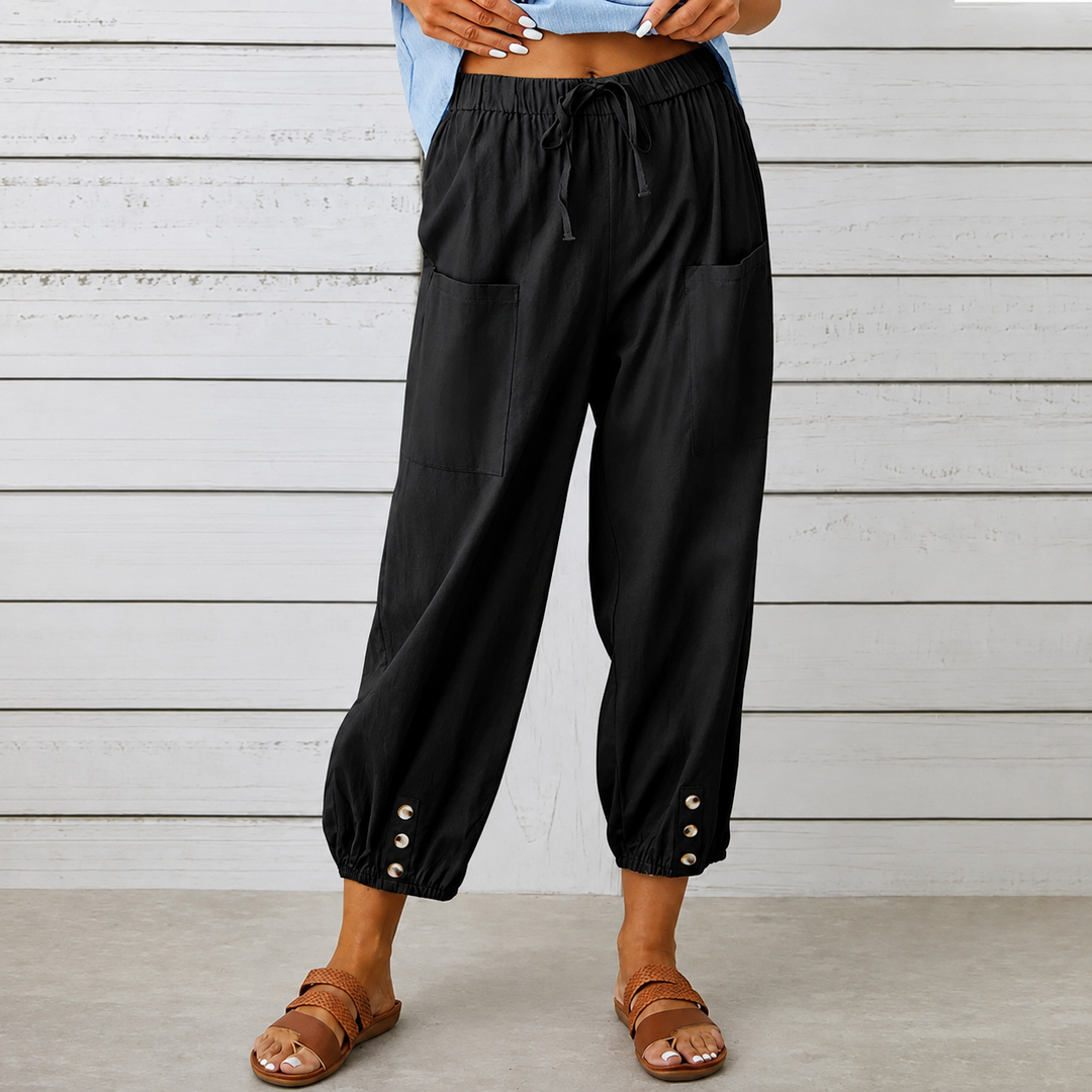 Wearbella – Wide-Leg Linen Blend Drawstring Pants