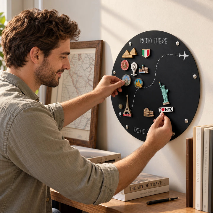 TripTale – Black Round Travel Magnet Display Board