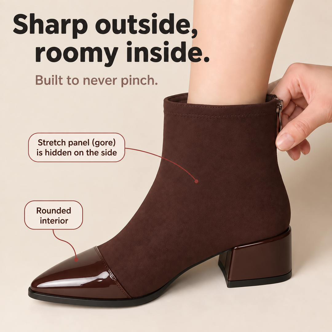 Solvera – Pointed-Toe Chunky Heel Ankle Boots