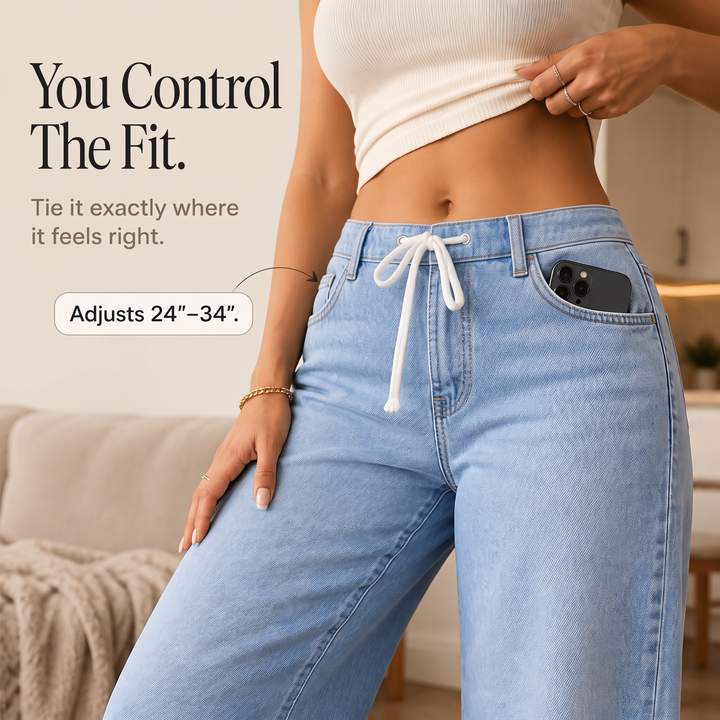 Flexelle – High-Waisted Drawstring Wide-Leg Jeans