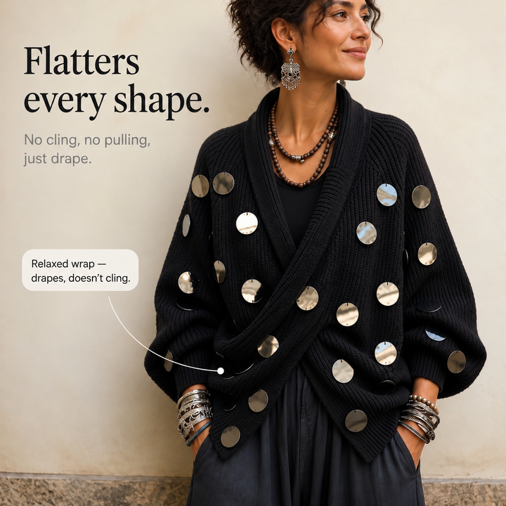 Diskelle – Metallic Disk Wrap Cardigan