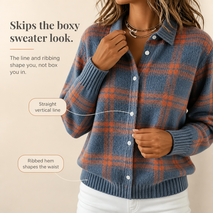 Verawool – Plaid Knit Shirt-Collar Cardigan