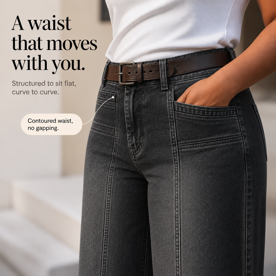 Longline Denim – High-Waisted Wide-Leg Seam Jeans