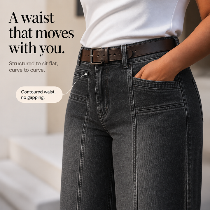 Longline Denim – High-Waisted Wide-Leg Seam Jeans