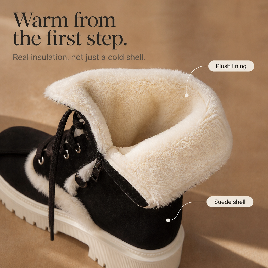 Velvara – Plush-Lined Lace-Up Mid-Calf Boots