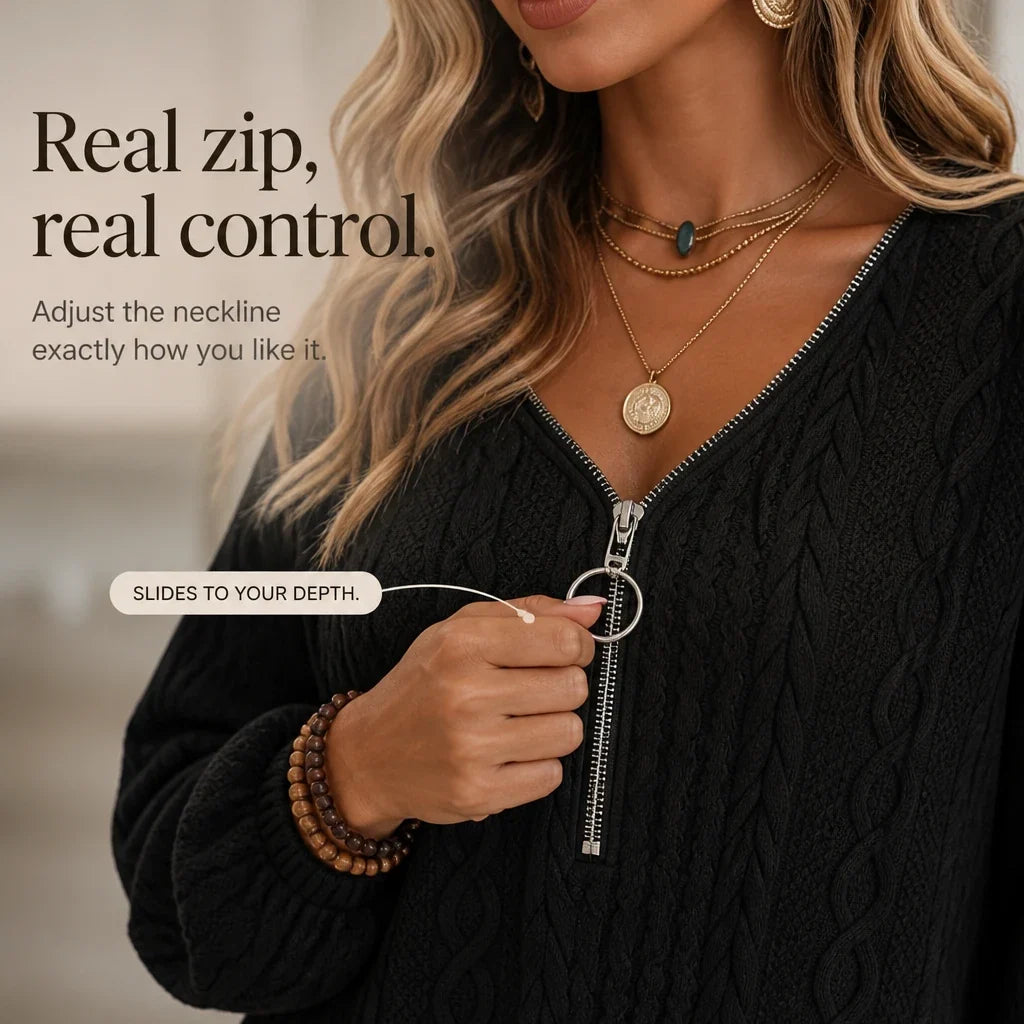 Bellora – Cable-Knit Half-Zip Mini Sweater Dress