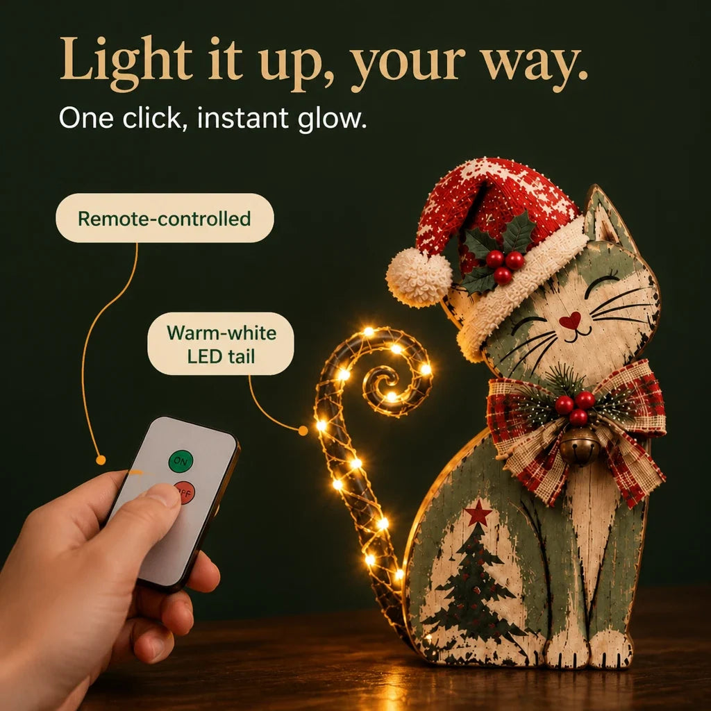 Tinsel & Whiskers – Vintage-Style Lighted Tail Christmas Cat