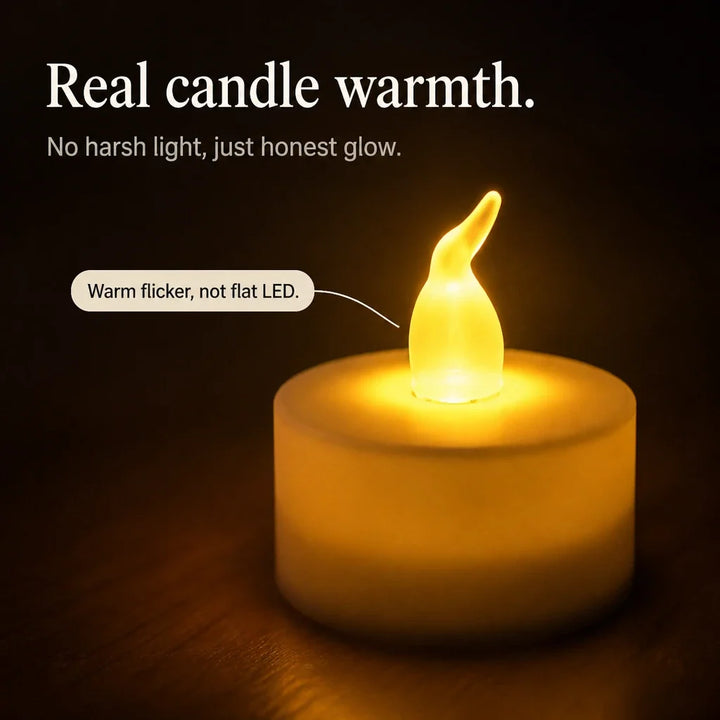Glowlet – Warm Flame-Shaped LED Tea Light Candles (12-Pack)