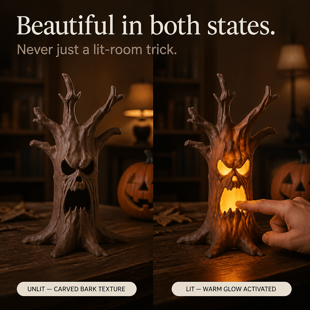Hollowyn – Carved Face Glow-Through Tree Trunk