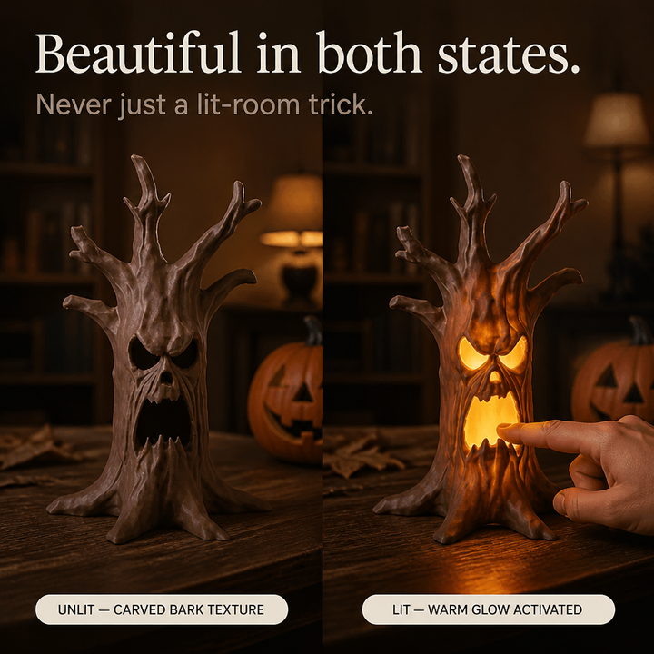 Hollowyn – Carved Face Glow-Through Tree Trunk