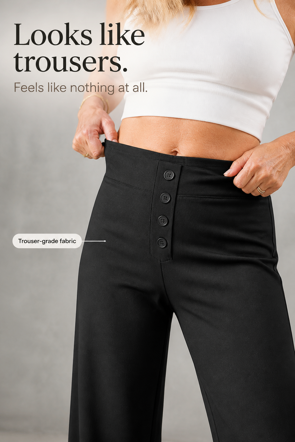 Sitwell – High Waisted Buttoned Stretch Trousers