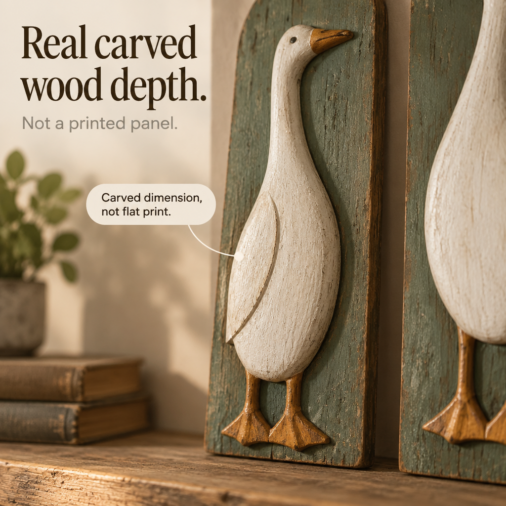 Farmvale – Rustic Wood Goose Wall Plaque Set