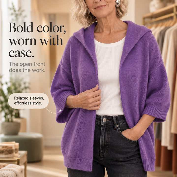 Velmora – Hooded Open-Front Batwing Knit Cardigan