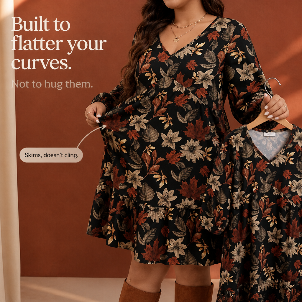Maple Muse – Botanical Print Midi Dress