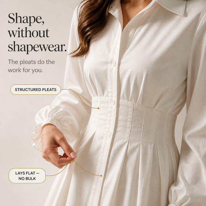 Wearbella – Pleated-Waist Belted Long-Sleeve Shirt Dress