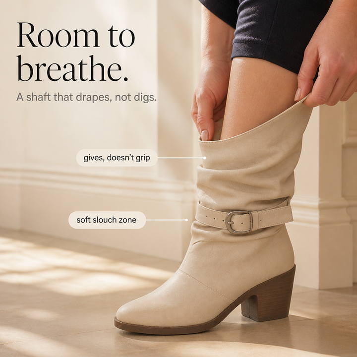 Slouch & Poise – Pointed-Toe Slouch Mid-Calf Boots
