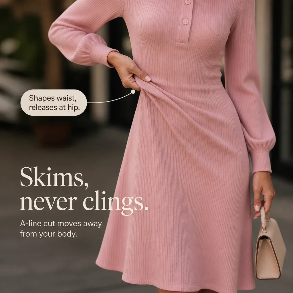 Lapella – Ribbed Knit Lapel Collar Midi Dress