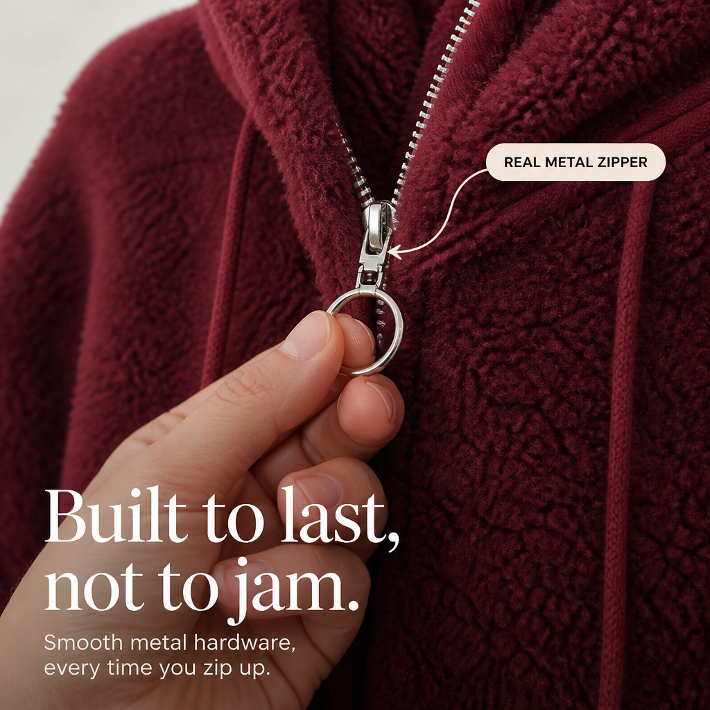Cozamora – Oversized Sherpa Fleece Zip-Up Hoodie