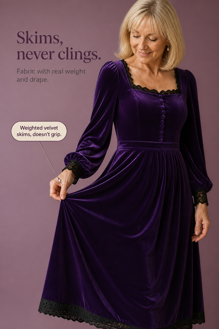 Velourette – Square Neck Fitted Waist Velvet-Look Midi Dress