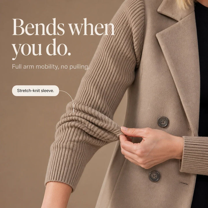 Celeste – Suede-Look Double-Breasted Knit-Sleeve Jacket